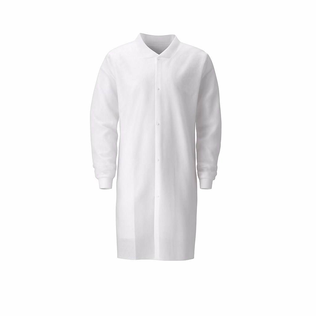 Bezoekersjas PP n-w drukknop wit maat 3XL