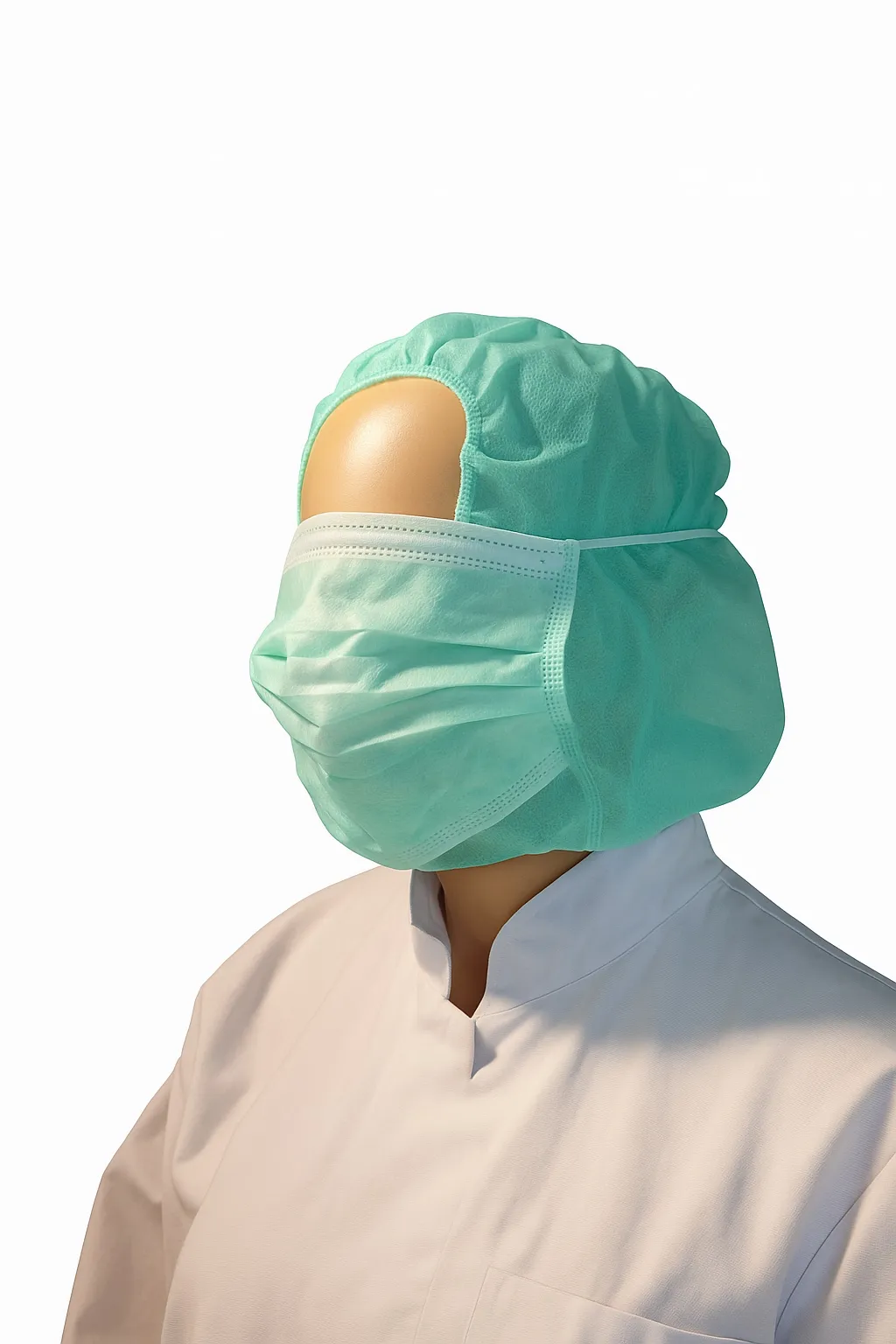 Hoofdkap PP n-w met 2-laags mondmasker groen