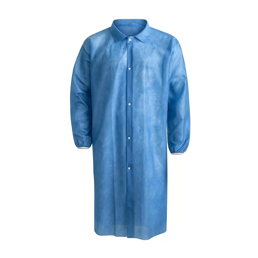 Bezoekersjas PP n-w drukknop blauw maat XL